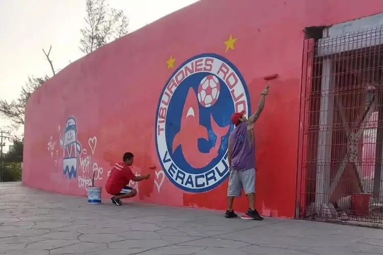 Afición del Tiburón se vuelve a reunir para pintar barda del 'Pirata' (FOTOS)